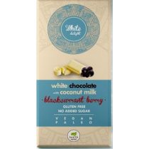   White Delight Weiße Schokolade 80g mit Schwarzen Johannisbeeren ohne Zuckerzusatz (vegan, paleo, glutenfrei)