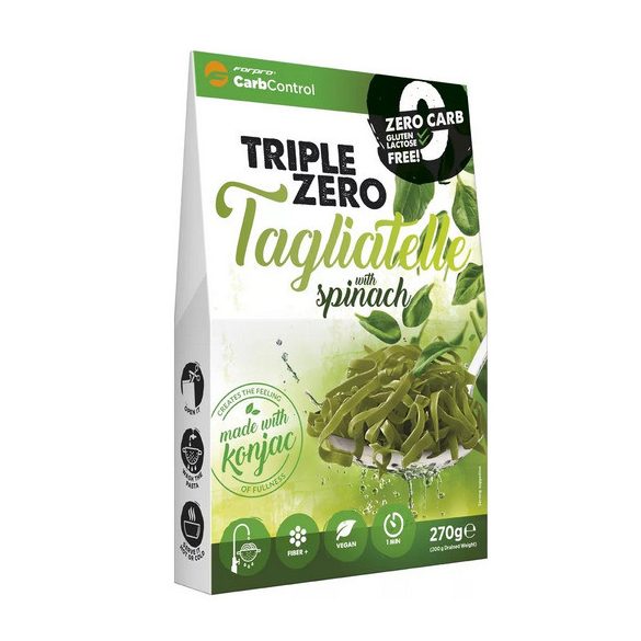 FORPRO Triple Zero Konjak Tagliatelle mit Spinat 270g (glutenfrei, paleo, zuckerfrei) 